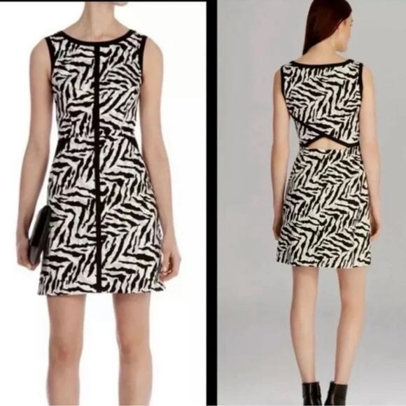 Karen Millen Zebra Print Shift mini Dress Back Cutout NEW - Picture 4 of 16